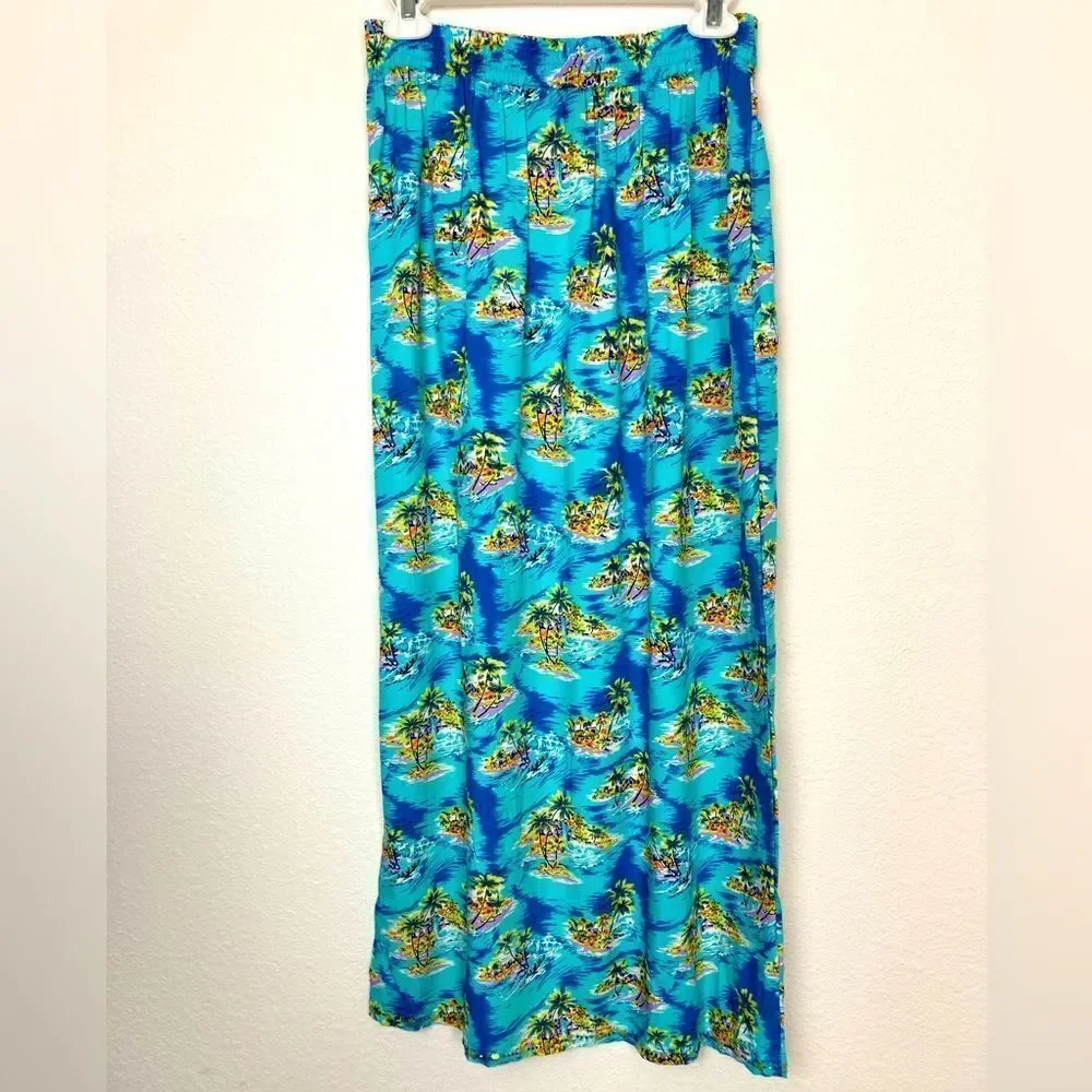 NWT SPA from Bali tropical beach scene  print maxi skirt w/sequin trim unique